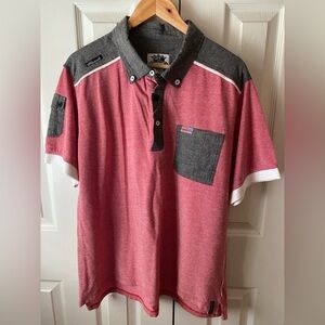 Akademiks Red/Black Mixed Media Pique Streetwear Polo Shirt SZ XL